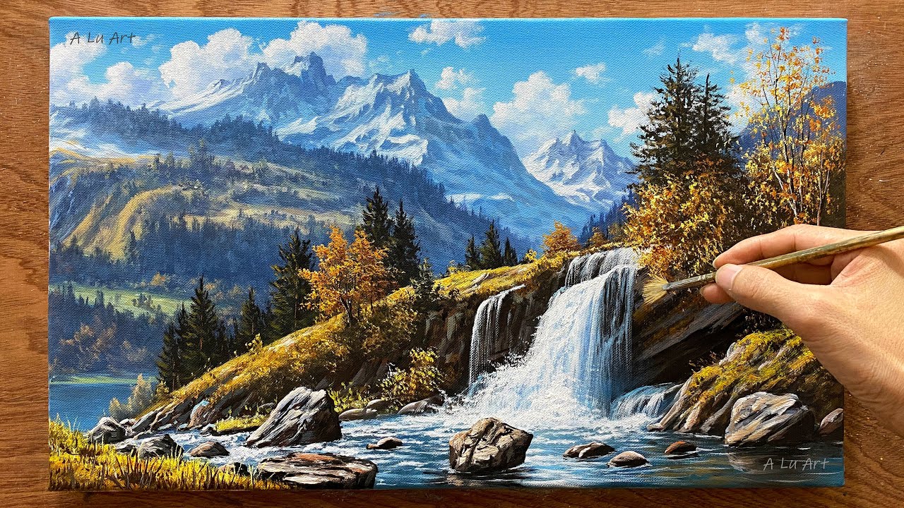 How to draw landscape painting #20 - Hilly landscape / Mountain Painting Techniques / A Lu Art