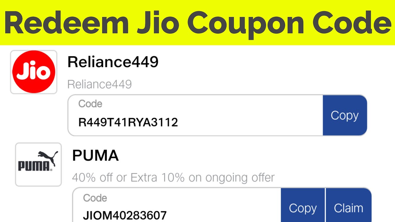 Use Jio Coupon Code(Reliance Vouchers 