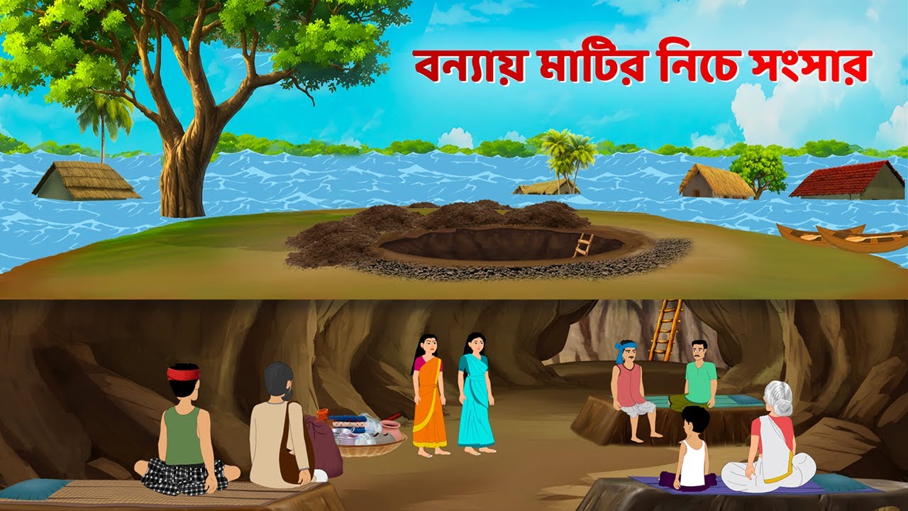 বন্যায় মাটির নিচে সংসার | Bangla Choto Golpo | Bengali Animated Moral Stories | Golpo Konna Cartoon