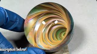 Vortex Marble Handmade by Bill Grout 2.21 Gold Funnel 051825 Borosilicate Glass