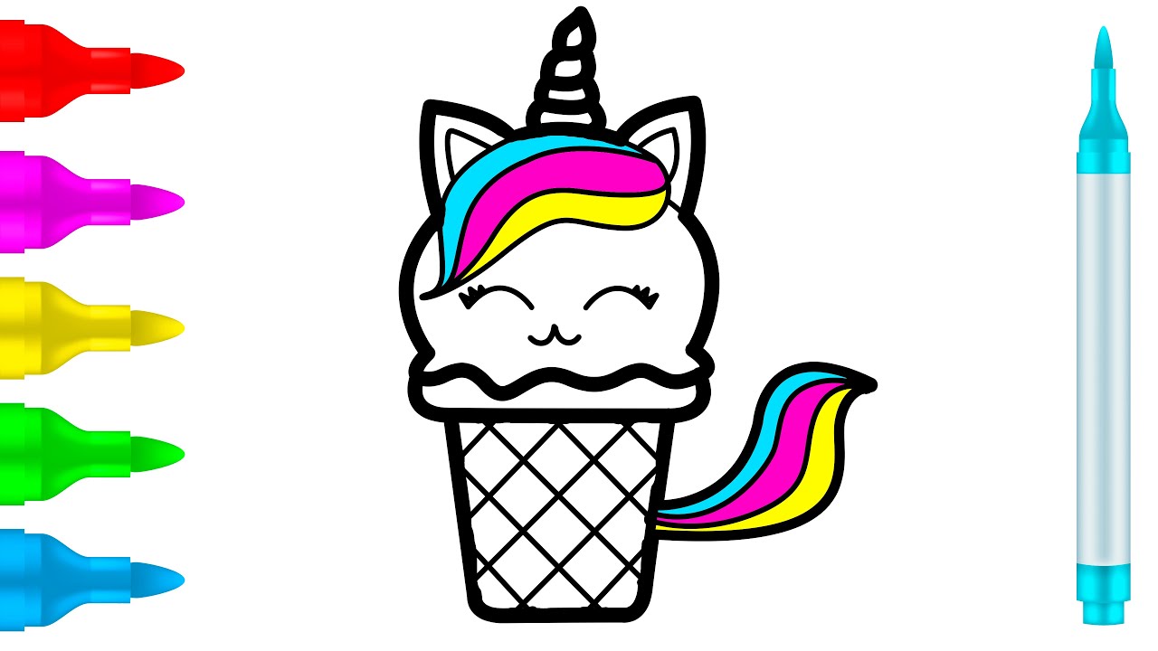 How to Draw a Unicorn Ice Cream Easy | Step by Step| Coloring and ...