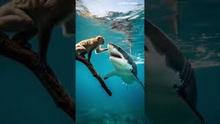 monkey and shark#DreamScreenAI#shortsfeed #monkey #shark #ai #aivideo #aishorts #animals#tweening