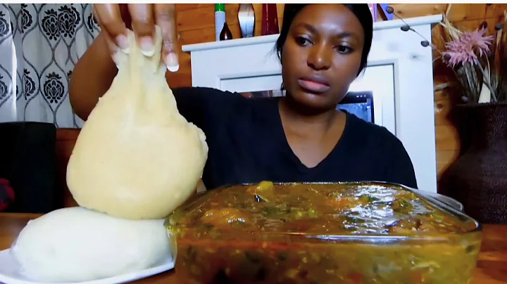 Asmr mukbang ogbono mixed with okra soup and fufu