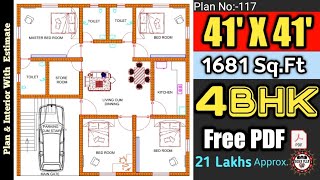 41 x 41 House Plan II 41 x 41 Ghar Ka Naksha II 41 x 41 House Design II Plan:117