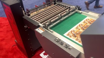 Insignia6 producing 9-up shaped raised UV postcards w/ StackMaster descending delivery