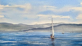 BEGINNERS WATERCOLOR SUMMER LAKE & BOATS, Paint A LOOSE Watercolour Landscape PAINTING DEMO Tutorial