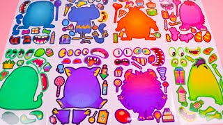 [ToyASMR] Decorate with Sticker Book Dress Up Monster Face Changing Puzzle #paperdiy#satisfying