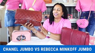 TWO COMPARABLE HANDBAGS CHANEL JUMBO FLAP VS Rebecca Minkoff JUMBO LOVE Handbag