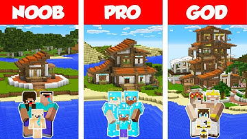 Minecraft NOOB vs PRO vs GOD: TROPICAL FAMILY HOUSE BUILD CHALLENGE in Minecraft / Animation