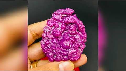 Tượng Đá Ruby Thiên Nhiên Tạc Phật Di Lạc. Tượng Cao 60mm ngang 54 mm
