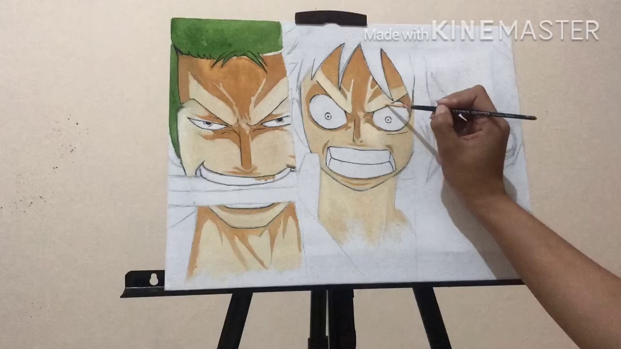 Drawing Trio Monster Shp Luffy Zoro Sanji One Piece With Water Collor Youtube