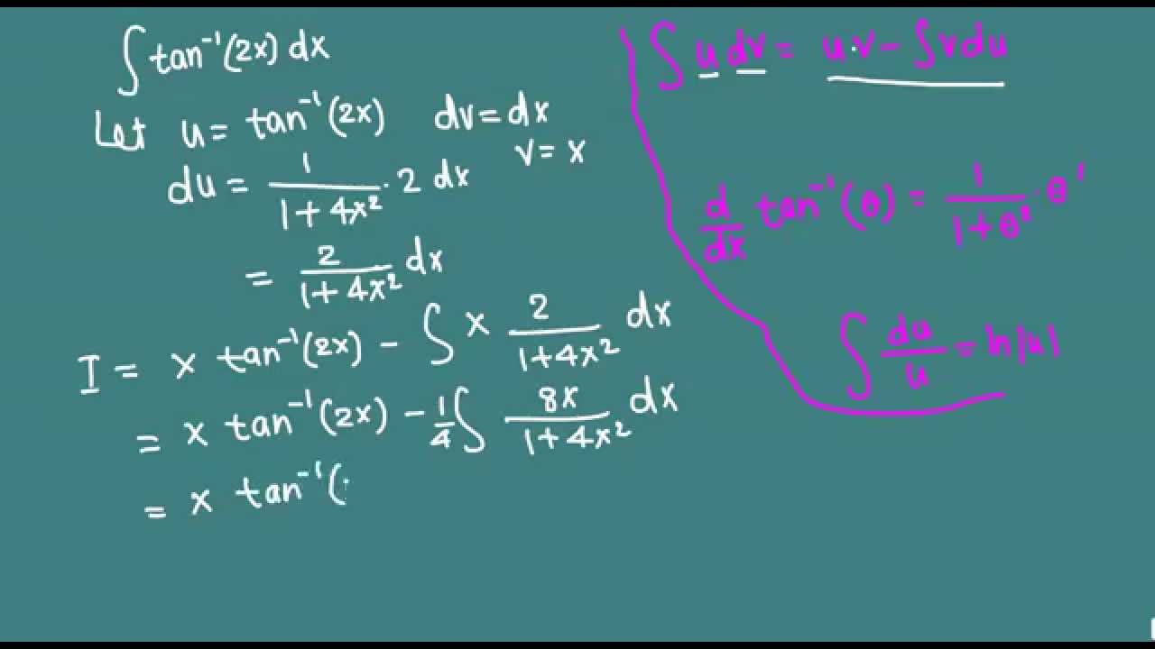 Integration Of Inverse Tan 2x Integration By Parts Youtube