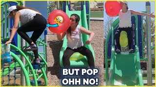 BALLOON SIT TO POP AND BLOW UP IN THE SLIDE PUBLIC PARK | BALLOON POP | LOONER