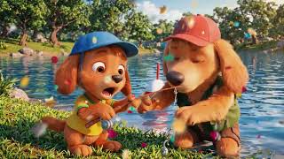 🐶🎣 Ginger Puppy Goes Fishing With Papa Dog, Mama Dog Smiles With Flowers 🌼 Funny Dog S ❤️