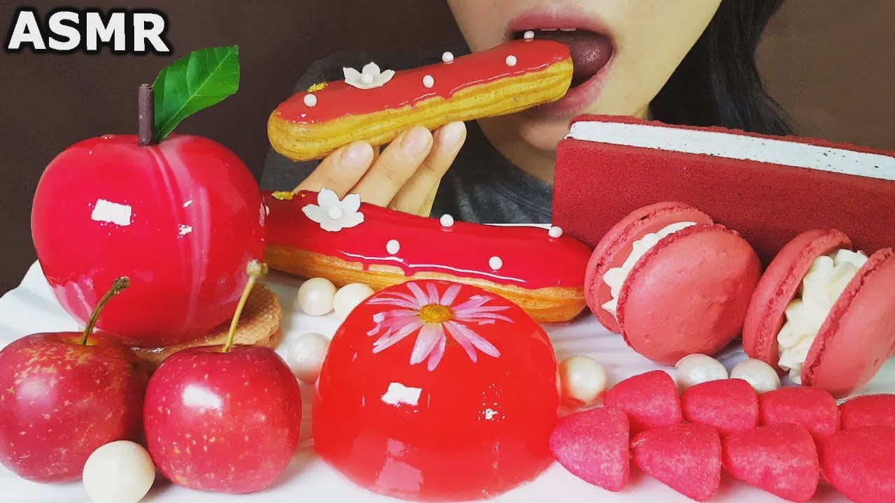 ASMR RED VELVET ICECREAM SAND, MACARON, CHOCOLATE APPLE MUKBANG - YouTube