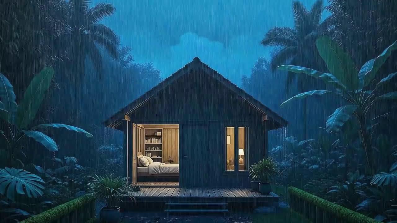 Soft Rain and Low Storm Slow Brain Deep Sleep in a Cozy Tropical Cabin 🌧️