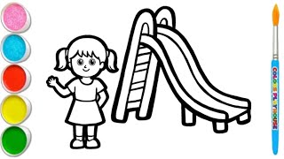 Playground slide with a girl Drawing colouring painting Mindful Drawings for kids Calm art