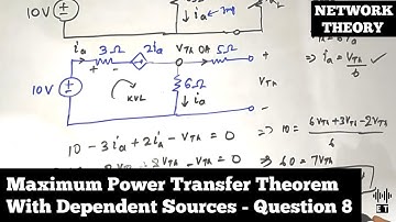 Maximum Power Transfer Theorem With Dependent Sources Question 8