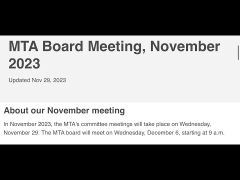 Rare Wednesday MTA Committe Video 11-29-2023