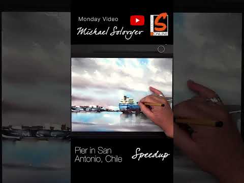 #325 Travel By Art, Ep. 166: Pier in San Antonio, Chile (speedup Watercolor Landscape Demo)