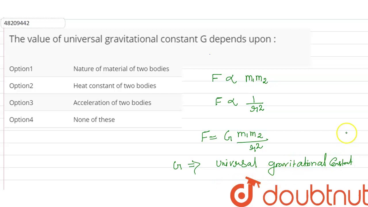 The Value Of Universal Gravitational Constant G Depends Upon Youtube