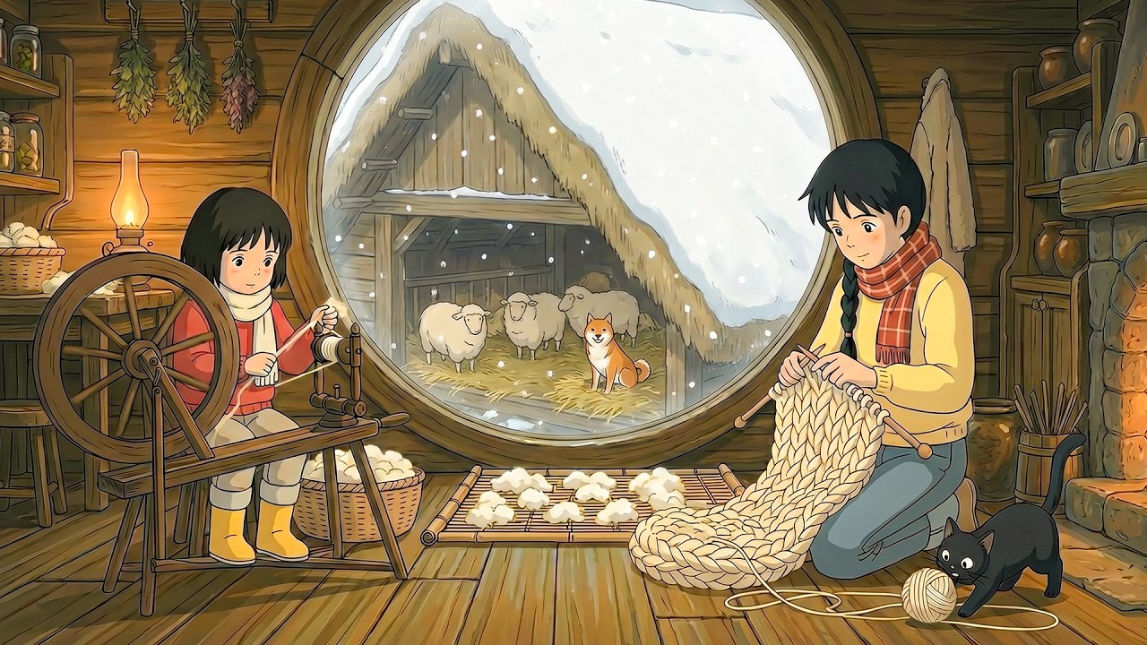 End of Winter ❄️ Shearing Sheep Wool to Knit a Cat Bed & Baking | Ghibli-Style ASMR