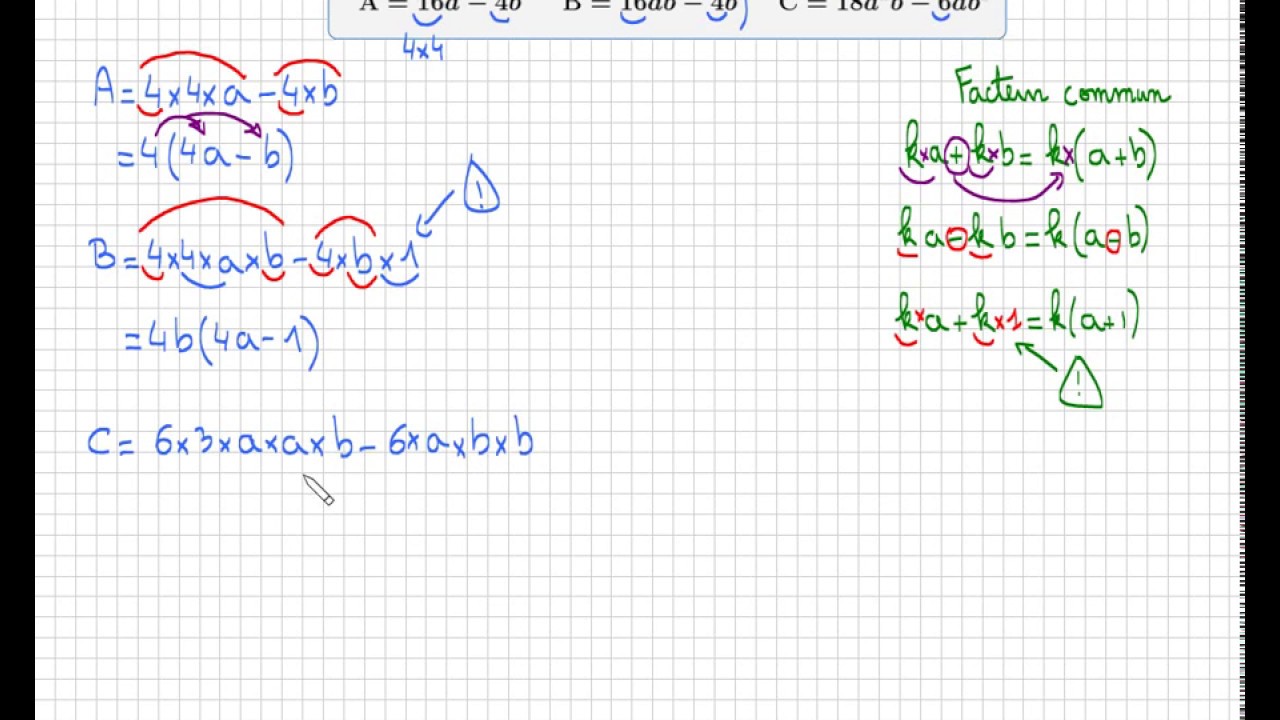 factoriser une expression • facteur commun • quatrième troisième ...