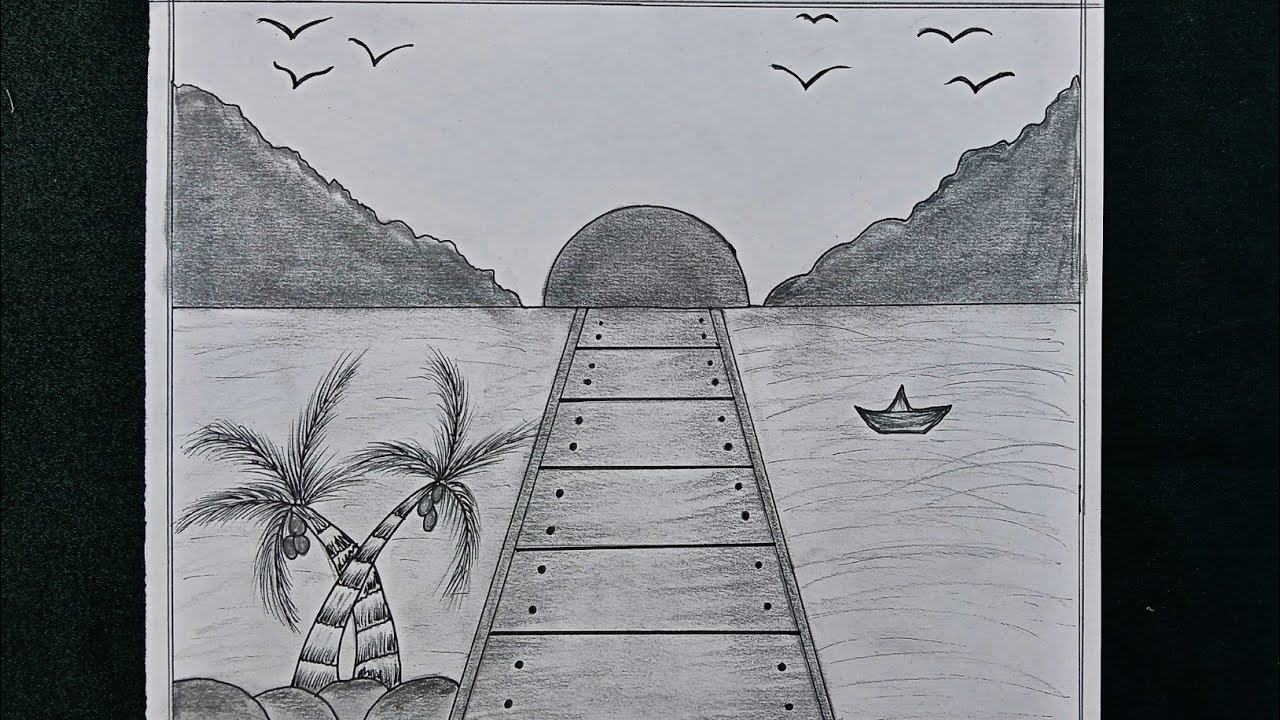 Very Easy Sunset scenery drawing || step by step 
