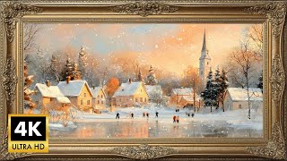 Gentle Sunrise Over Snow Village | Vintage Impressionist TV Art 4K | Winter Framed Art