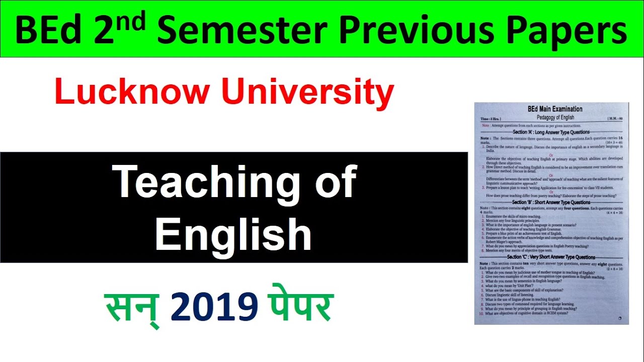 Lucknow University 2019 Pedagogy teaching of English bed 2nd semester ...