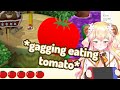 Nenechi, tomato hater, eats one every time she dies in Mario. Gags and almost throws up