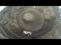 Aerial footage of cold lava spewing from mount agung in bali