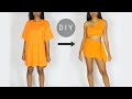 DIY One Shoulder Crop Top + Skirt Matching Set From a T-Shirt (Easy Sewing)