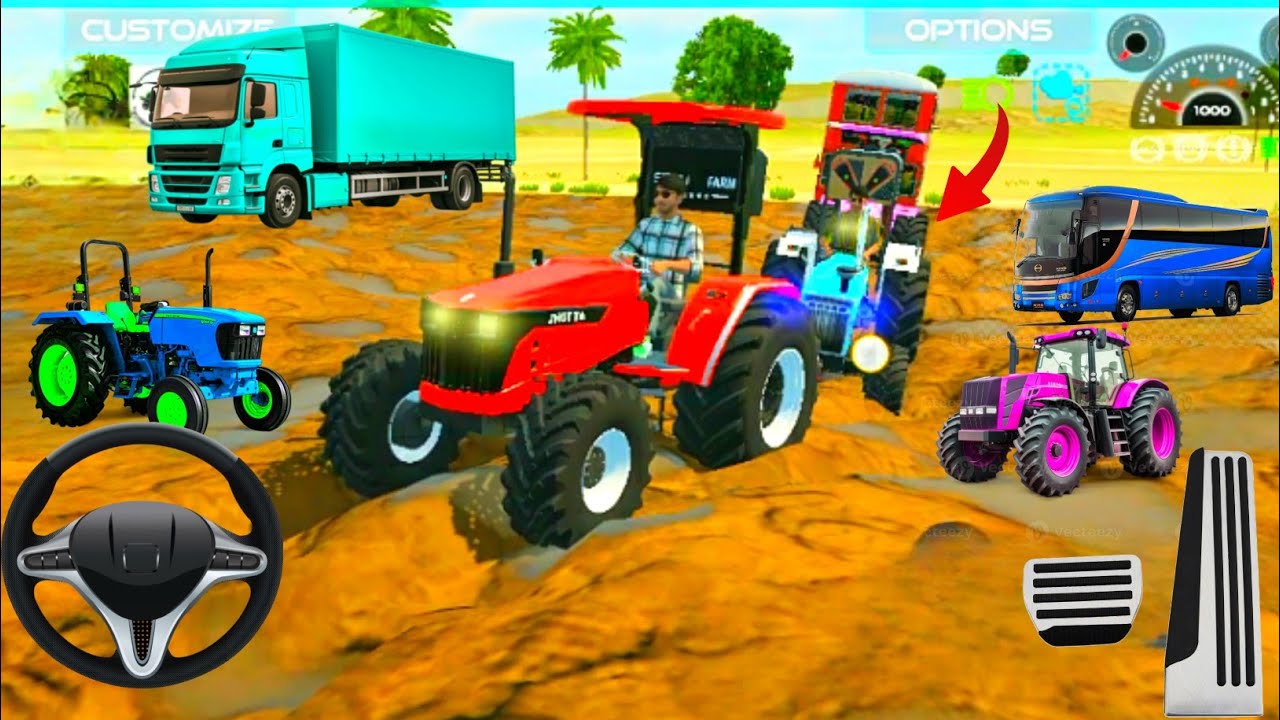 🤓Three Tractors Rescue Tha Big Passenger 🚎🚚Bus In Mud | #games #indianvehiclessimulator  #gameplay