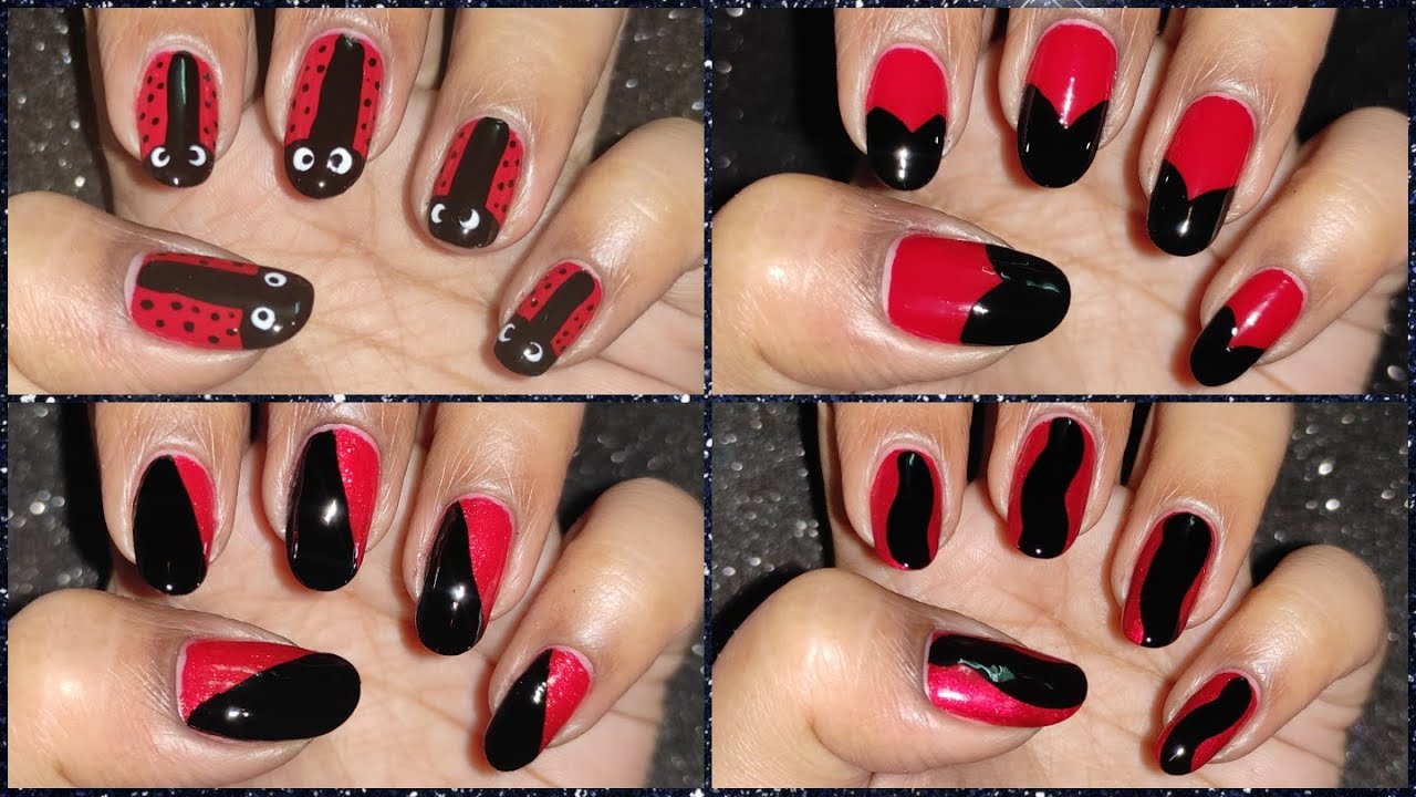 BLACK & RED NAILS With White Dotting Tool NAIL ART Design / Life World  Women - YouTube