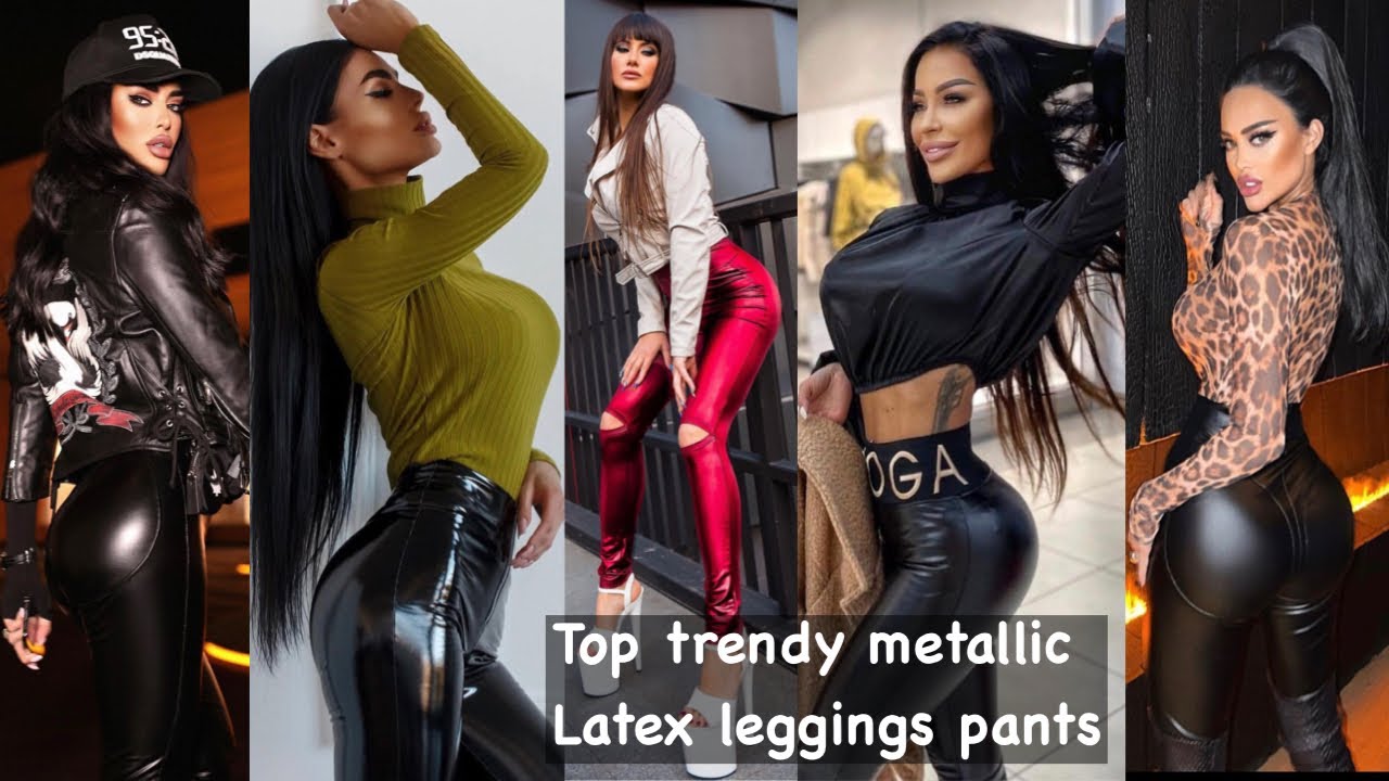Fabulous metallic colours latex & leather leggings pants ideas #trending  #leatherleggings #looks 