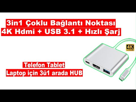 3in1 Type-C, USB-C, ThunderBolt3 Çevirici Çoklayıcı Adaptör HUB. HDMI Ses Görüntü + USB 3 OTG + Şarj