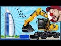 Construction vehicles Excavator Backhoe Digger & Clown Bob in Dubai, Burj al Arab