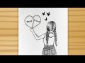 Best friend drawing / How to draw a girl holding Best friend balloons / A girl with braids drawing 
