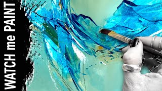 Abstract acrylicpainting process - relaxing painting demo realtime with paintbrush and colourshaper
