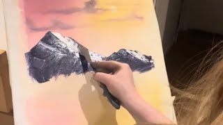 ASMR Brush,pencil,palette knife on canvas#bobross.No talking after intro.Oil painting through window