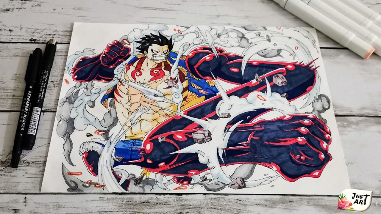 Drawing Monkey D. Luffy Gear 4 Bound Man from One Piece (Marker Drawing