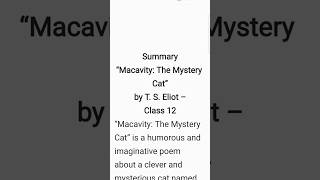 Macavity the Mystery Cat Class 12 Summary BSEB