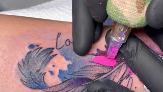 How to tattoo Watercolor feather | Real sound