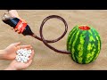 Experiment: Coca Cola and Mentos inside a Watermelon