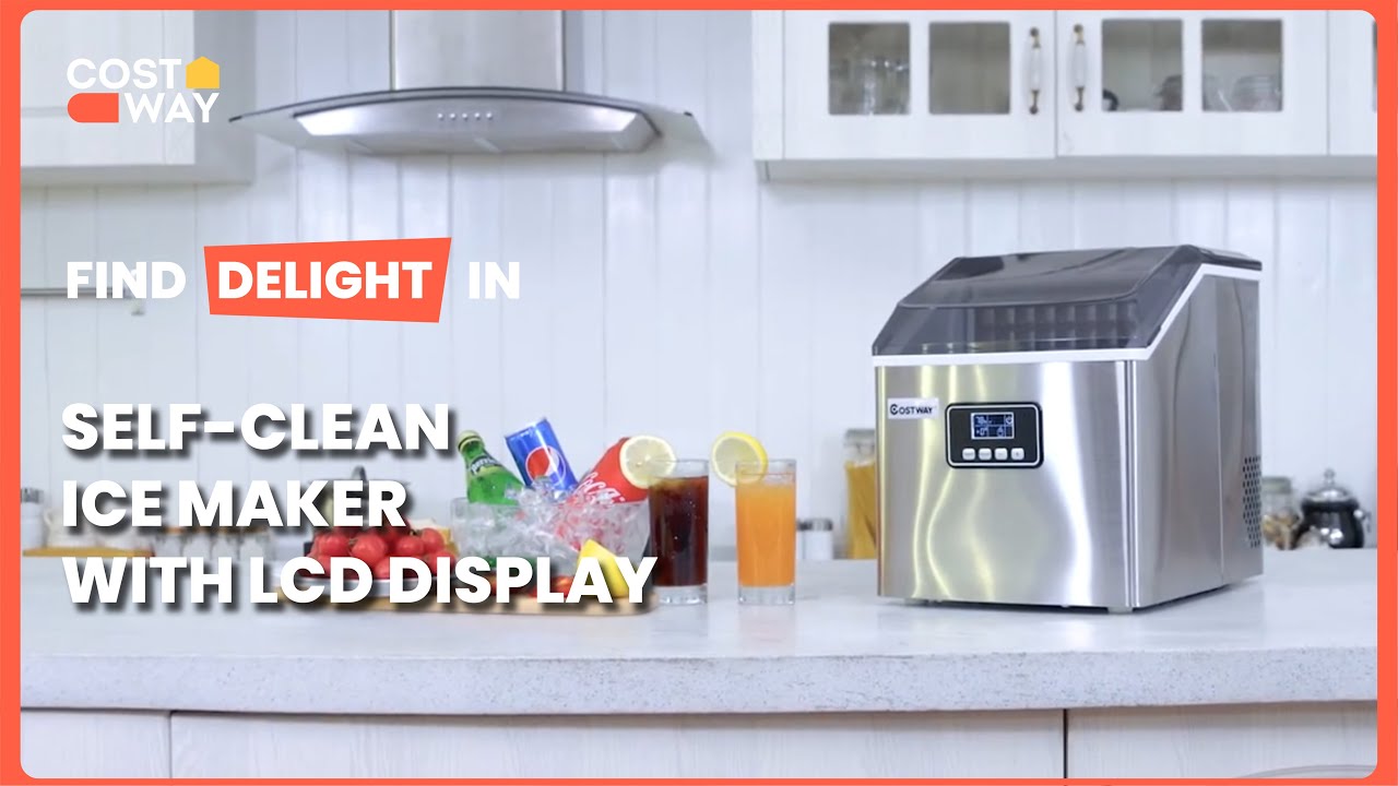 Costway 48 Lbs Stainless Self-Clean Ice Maker with LCD Display - YouTube