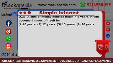 Q27- A sum of money doubles itself in 5 years. It will become 4 times of itself in–