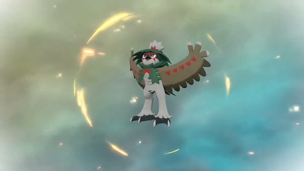Evolving my shiny Dartrix into a shiny huisuian Decidueye in Pokemon Legends Arceus.