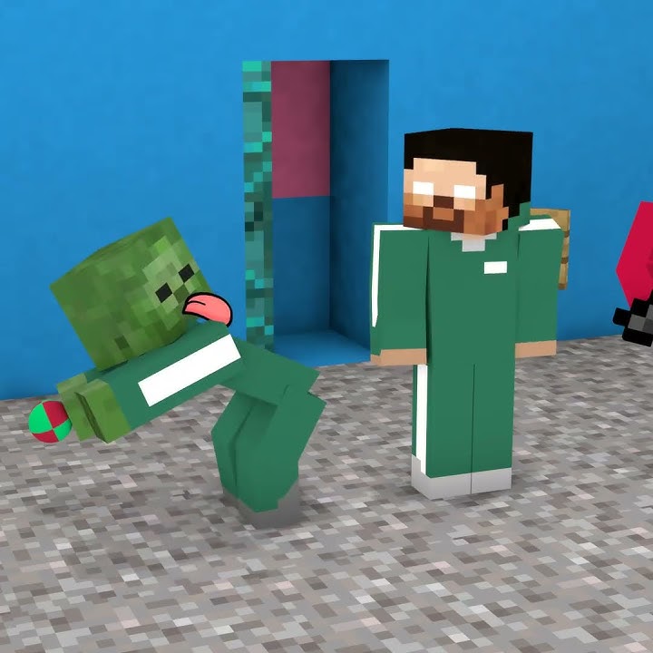 When Zombie and Herobrine Plays The Squid Game Marbles |  Minecraft Animations