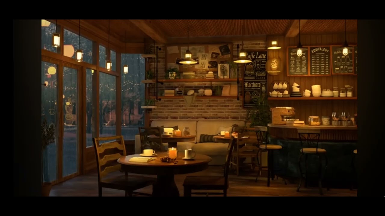 4K Cozy Coffee shop with Smooth Piano Jazz music for studying, relaxing ...